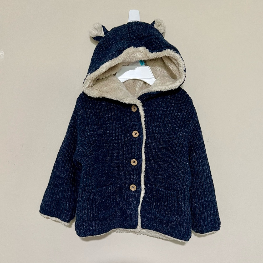NWT GAP Navy Blue Sherpa Lined Bear Jacket, 18-24M
